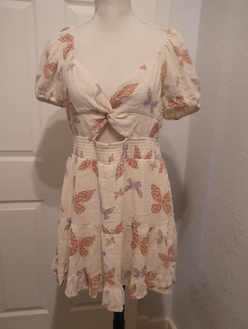 American Eagle Outfitters Cream Mini Dress with Butterfly Print